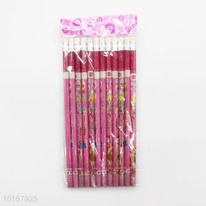 12 Pieces/Bag Fashion Style Wooden Pencil with Eraser for Kids