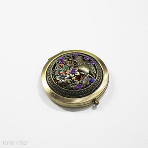 Exquisite design round hollow alloy mirror with colorful stones