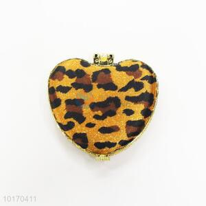 Leopard Print Mini Heart-shaped Silk Fabrics Cosmetic Mirror