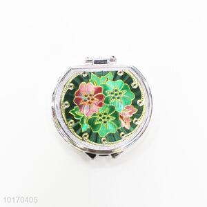 Nice Flower Pattern Mini Round Plastic Cosmetic Mirror