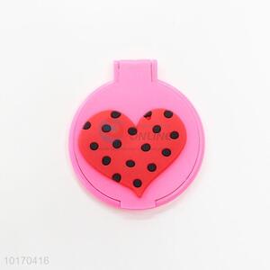 Red Heart Pattern Mini Round Plastic Single-sided Cosmetic Mirror