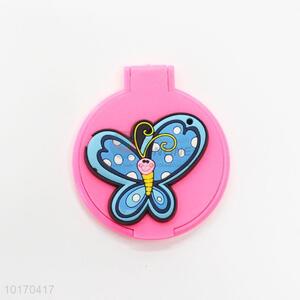 Blue Butterfly Pattern Mini Round Plastic Single-sided Cosmetic Mirror