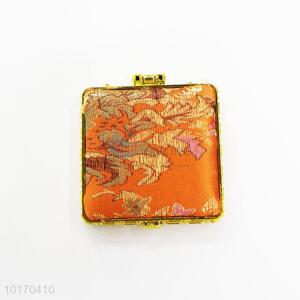 Plant Pattern Orange Mini Square Silk Fabrics Cosmetic Mirror