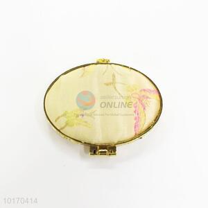 Butterfly Pattern Yellow Mini Elliptical Silk Fabrics Cosmetic Mirror