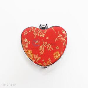 Decorative Red Mini Heart-shaped Silk Fabrics Cosmetic Mirror