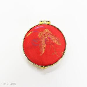 Great Butterfly Pattern Red Mini Round Silk Fabrics Plastic Cosmetic Mirror