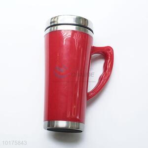 Red Color Office Plastic Stainless Steel Water Bottle with Handle