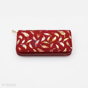 Popular Feather Pattern Red Purse&Wallet for Ladies with Zipper