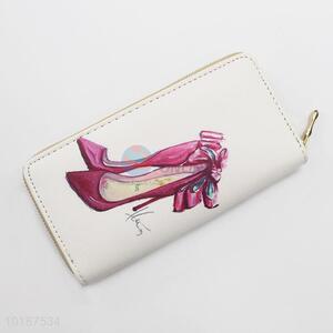 Women Fashion High-heel Shoes Printed Long Wallet