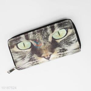 Cool Cat Face PU Leather Long Zipper Wallet Purse