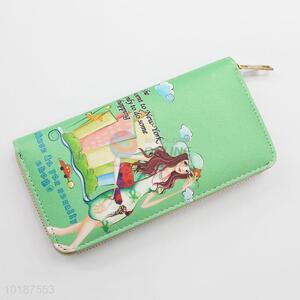 Green Color PU Leather Fashion Lady Pattern Long Wallet