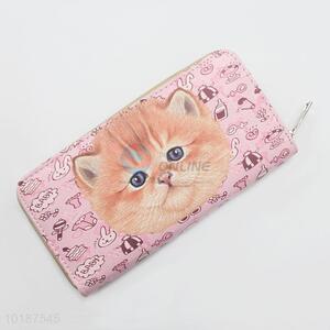 Pink Color Cat Pattern Zipper Wallet for Women