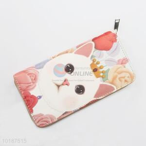 Rose Cat Pattern Women Purse Leather Wallet Gift