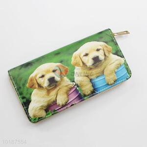 Cute Dog Printed Zipper Long Wallet Women Purse