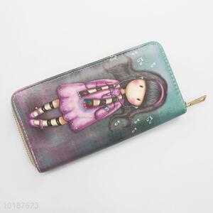 Fashion Girl Printed PU Leather Long Zipper Wallet