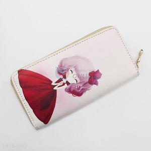 White PU Leather Girl Printed Women Fashion Long Wallet