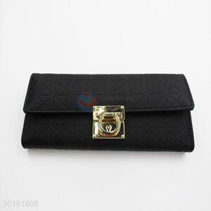 Classical Design Black PVC Leather Long Metal Button Wallet