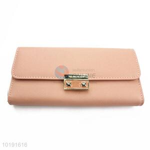 Fashion Pink PVC Leather Girl Women Wallet with Gold Metal Button