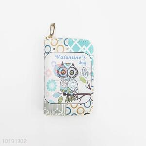 Latest stylish owl printed zipper pvc wallet for ladies