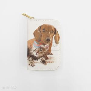 Dog Printed PVC Short Zipper Wallet for Women