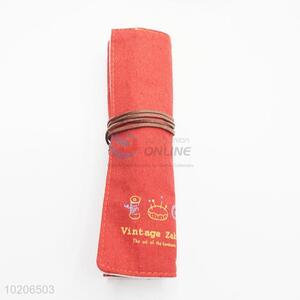 Orange Canvas Roll Up Pencil Bag School Stationery