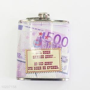 Fashion Money Pattern Stainless Steel Copper Hip Flask