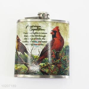 Wholesale Red Bird Printed Stainless Steel Plastic Hip Flask