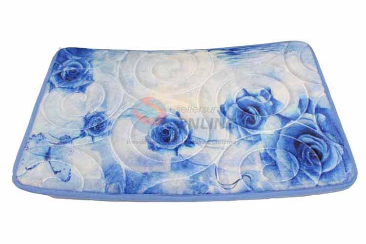 Blue Rose Pattern Decorative Non-slip Front Floor Mat/Rectangular Door Mat