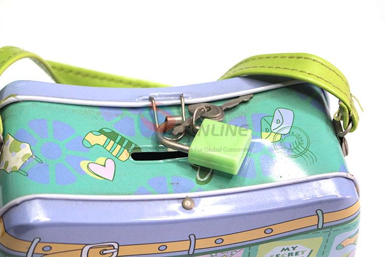 Promotional Wholesale Bag Pattern Money Box with Lock&Key for Sale