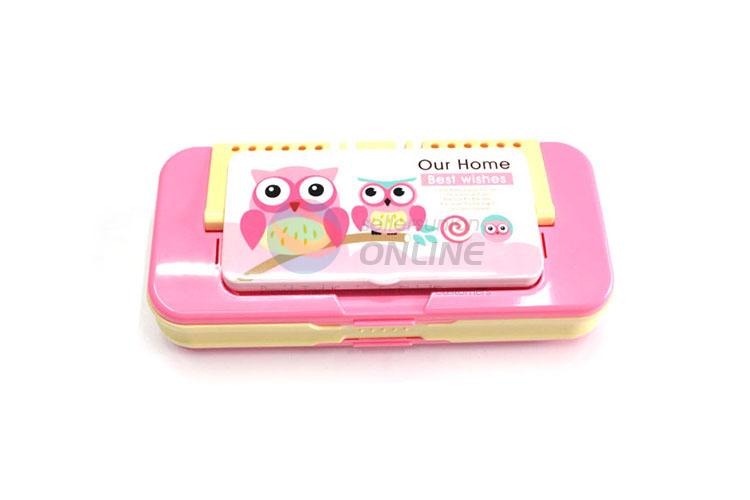 Wholesale Supplies Cartoon Owl Pattern Iron Pencil Box for Student