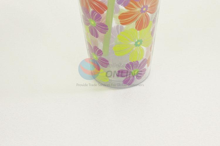 Colorful Flower Pattern Plastic Creative Fruit Juice for Summer Water Bottles Ice Plastic Cup with Straw