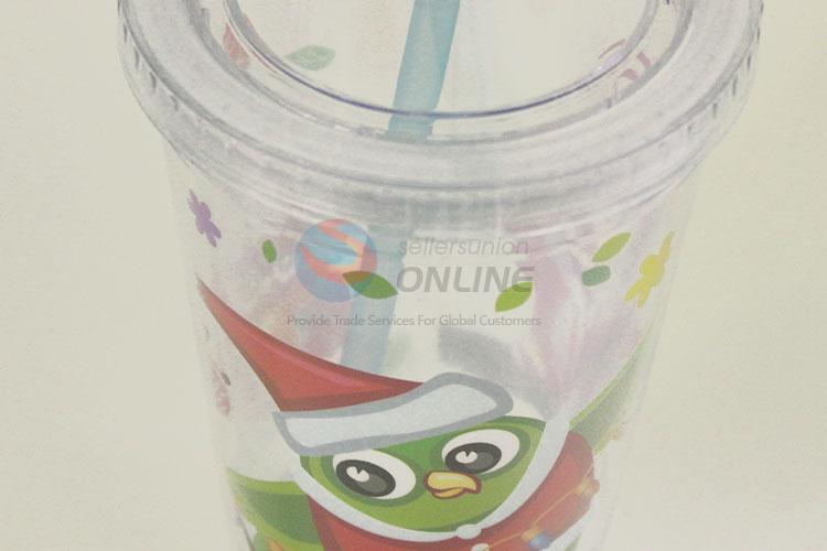 Cartoon Pattern Water Cup Tea Cup Plastic Cup with Blue Straw