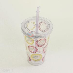 Nice Design Flowers Pattern Portable Water Bottle Water Cup with Straw