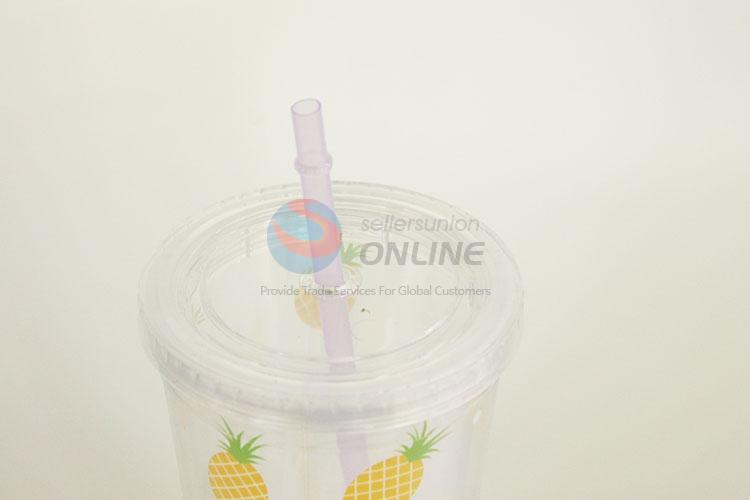 Plastic Cup with Straw High Temperature Cup Water Plastic Transparent Portable Pineapple Cream Drinking Bottle