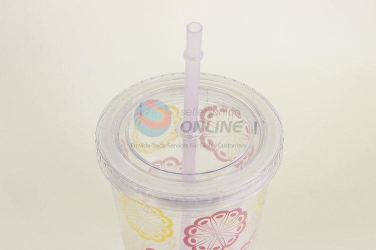 Nice Design Flowers Pattern Portable Water Bottle Water Cup with Straw