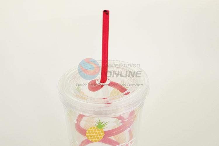 Plastic Cup with Red Crooked Straw High Temperature Cup Water Plastic Transparent Portable Pineapple Drinking Bottle