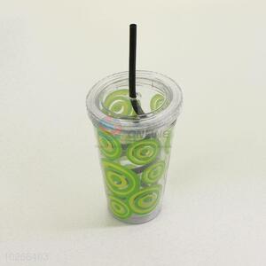 Factory Price Green Color Bubbles Pattern Water Cup Tea Cup Plastic Cup with Black Straw