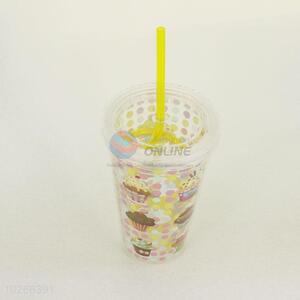 Plastic Cup with Straw High Temperature Cup Water Plastic Transparent Portable Cup Cake Drinking Bottle