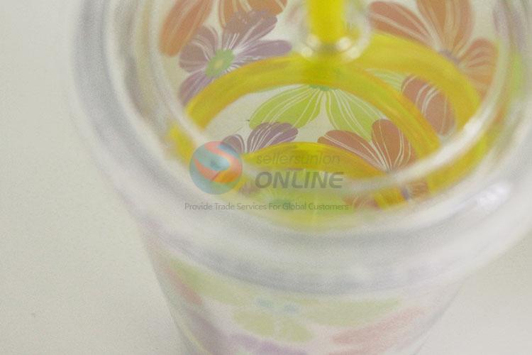 Popular Style Water Bottle Creative Plastic Flower Pattern Cup with Straw Summer Wall Water Cup