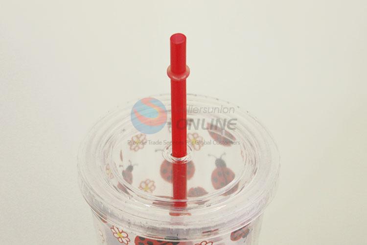 Lovely Cartoon Coccinella Septempunctata Pattern Water Cup Tea Cup Plastic Cup with Red Straw