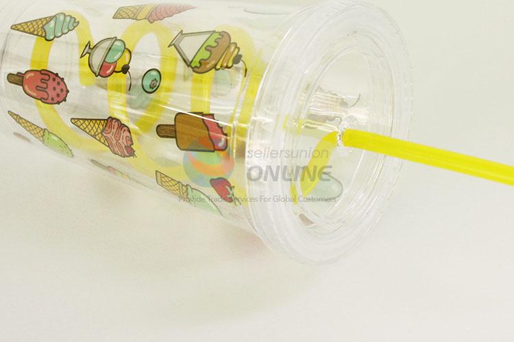 Plastic Cup with Straw High Temperature Cup Water Plastic Transparent Portable Ice Cream Drinking Bottle