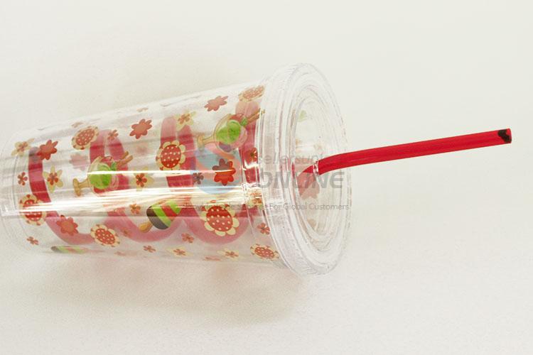 Good Quality Little Flower Design Plastic Creative Fruit Juice for Summer Water Bottles Ice Plastic Cup with Crooked Straw