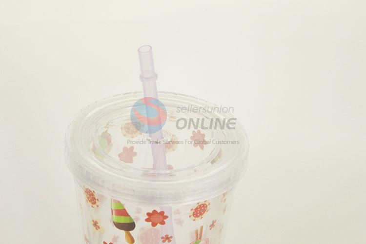 Plastic Cup with Straw High Temperature Cup Water Plastic Transparent Portable Little Flower Cream Drinking Bottle