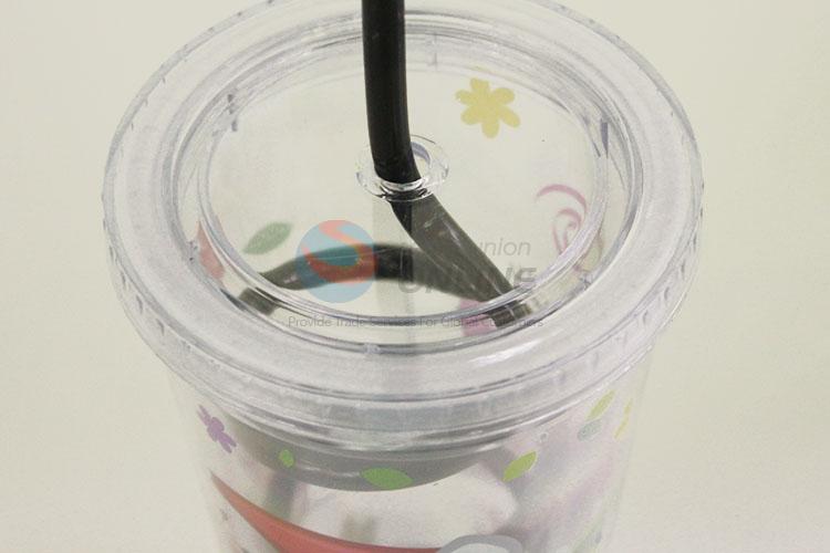 Cute Cartoon Pattern Water Cup Tea Cup Plastic Cup with Black Straw