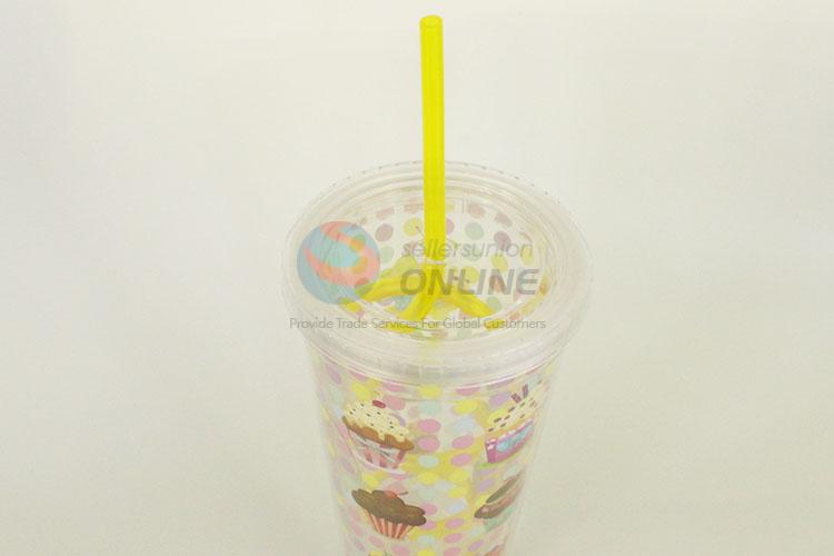 Plastic Cup with Straw High Temperature Cup Water Plastic Transparent Portable Cup Cake Drinking Bottle