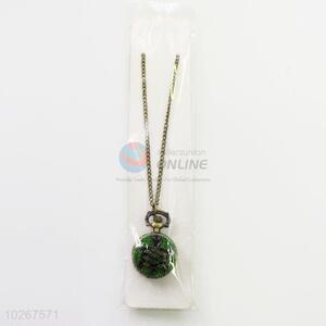 Green Color Vintage Metal Quartz Pocket Watches with Chain