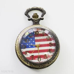 Fahsion Flag Pattern Vintage Bronze Metal Pocket Watches