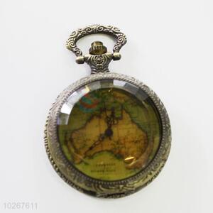 Map Pattern Crystal Vintage Bronze Metal Pocket Watches