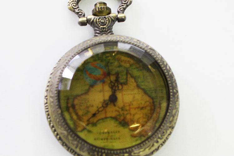 Map Pattern Crystal Vintage Bronze Metal Pocket Watches