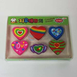 Heart Design Lovely Eraser 6pcs for Kids